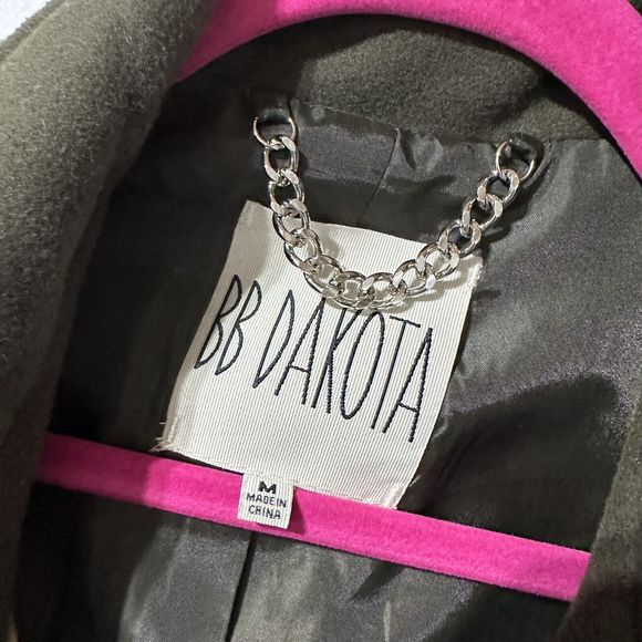 BB Dakota Double Breasted Pea Coat Size M Olive Army Green Military Ruffle - Picture 8 of 11